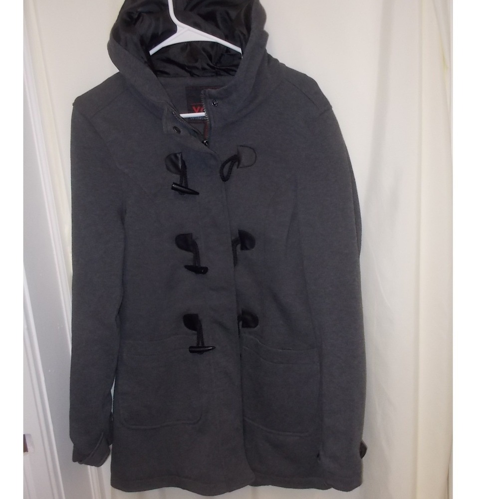Yoki Outerwear Gray Hooded Duffle Coat Toggle Front Jacket Womens Medium